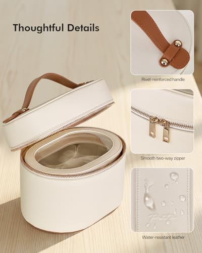 Prite 2 Pcs Makeup Bag Set Travel Cosmetic Case with Clear Pouch for Women - color: Beige-Brown