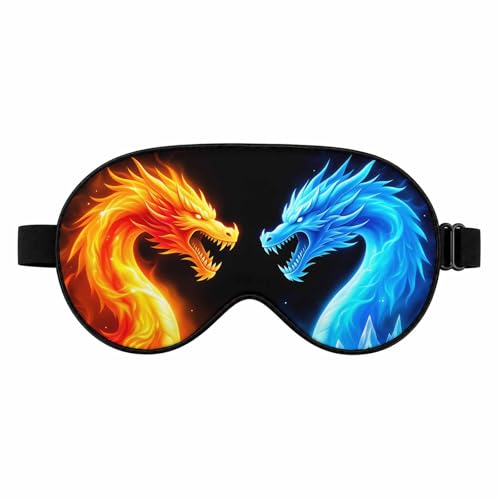 Silk Sleeping Eye Mask for Men Women Dragon Blue Red Fire Soft Adjustable Night Sleep Mask for Travel, Home, Office - color: Funny Dragon