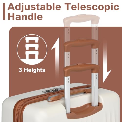 Kono 24 Inch Expandable Checked Luggage with Spinner Wheels TSA Lock Cream - color: Cream White, size: 24"