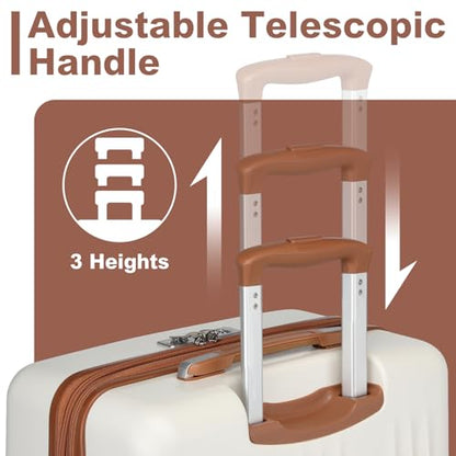 Kono 24 Inch Expandable Checked Luggage with Spinner Wheels TSA Lock Cream - color: Cream White, size: 24"