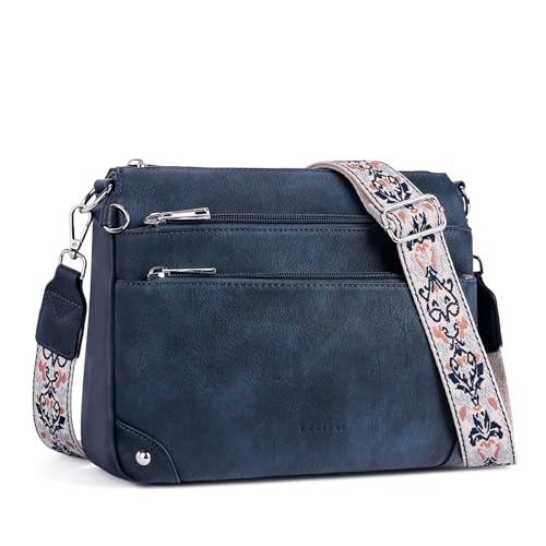 Crossbody Bag for Women, RFID Vegan Leather Medium Purse - color: Blue