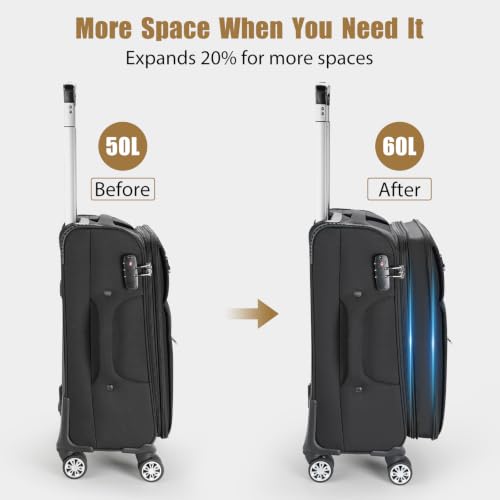 VJI 25" Carry-On Softside Expandable Suitcase with Spinner Wheels, Black - size: 25 Inch
