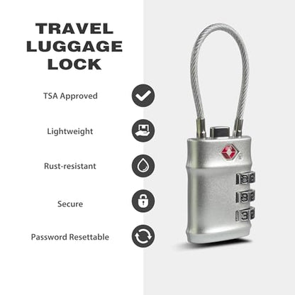 Luggage Locks TSA Approved, Small Padlock Combination with Cable, TSA Locks for Luggage, Combo Padlock with Code, for Travel Suitcase, Gym Locker, Gun Case, Backpack Zipper (Black+Silver) - color: Black+Silver, style: Flexible Cable