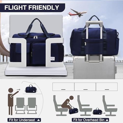 Small Gym Bag for Women, Travel Duffle Bag Carry On Weekender Bag with Shoe Compartment - color: 11#Navy, style: Gym Bag&toiletry Bag