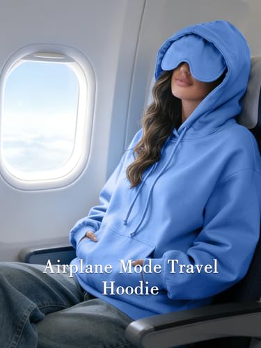 SeSe Code Travel Hoodie with Eye Mask Sleep Unisex Oversized Sweatshirt for Airplane, Road Trip Naps Fleece Couples Hoodies - color: Blue, size: Medium