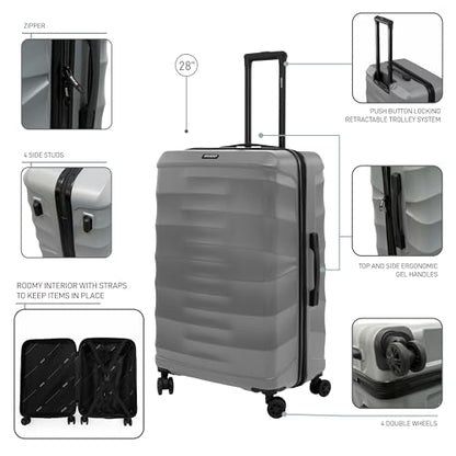 DUKAP RAV 28-Inch Large Hardside Spinner Luggage Durable Zippered Silver - size: 28 Inch