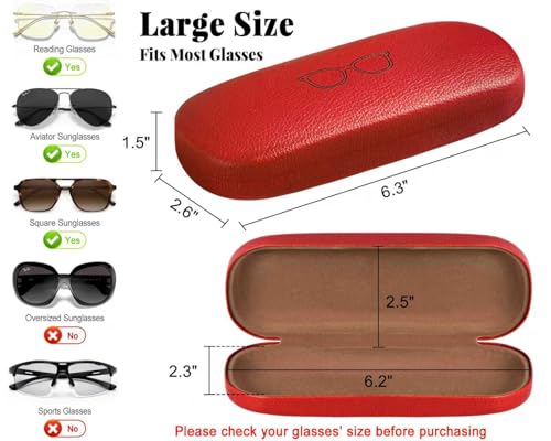 RayLove Unisex Hard Shell Eyeglasses Cases, Protective Case For Glasses - color: Litchi Texture-2pack Red