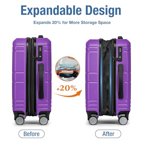 Carry On Luggage 22x14x9 Airline Approved,Hardshell Suitcase,20 Inch,Purple - color: Purple