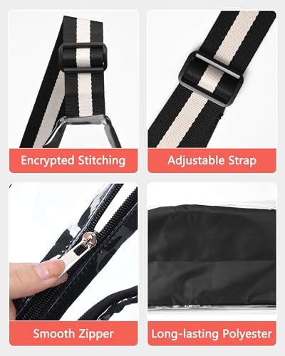 HULISEN Clear Sling Bag for Stadium Events, Transparent Crossbody Backpack - color: Black and White Stripe