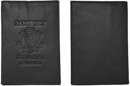 Genuine Cowhide Leather Black RFID-Blocking Passport Cover Case Holder & Wallet - color: Black (With RFID)