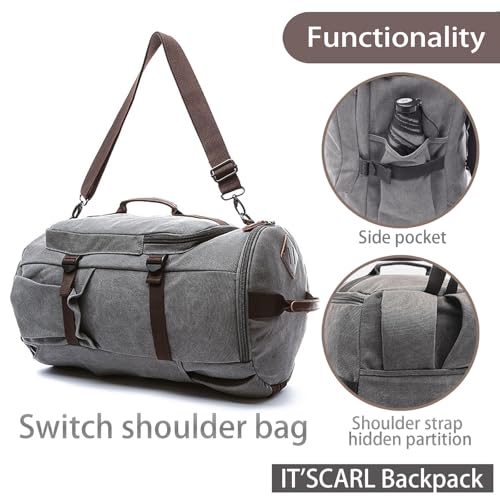 IT'SCARL Mens backpack, Large backpack for travel, Carry-on, canvas bag, 17 inch computer waterproof back pack(grey) - color: Grey