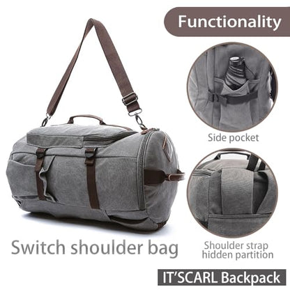 IT'SCARL Mens backpack, Large backpack for travel, Carry-on, canvas bag, 17 inch computer waterproof back pack(grey) - color: Grey