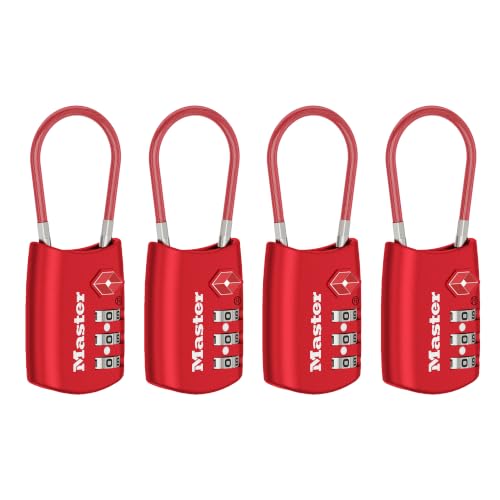 Master Lock TSA Approved Combination Luggage Lock, 4-Pack, 4688REDEC4 - color: Red, size: 4 Pack