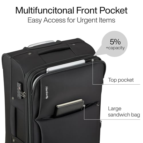 Hanke Carry On Luggage 22x14x9 Airline Approved with Garment Compartment - color: Black, size: 20 Inch Carry on