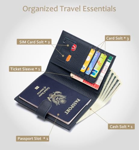RFID Blocking Leather Passport Holders for Travel Women & Men - color: Sapphire Blue