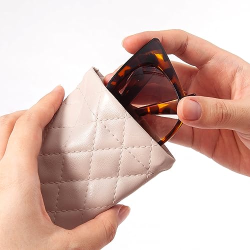 TRIUMPH VISION Eyeglass Case Glasses Case Soft Sunglass Pouch Sleeve 3 Pack - color: Pu Quilted (Pink, Beige, White)