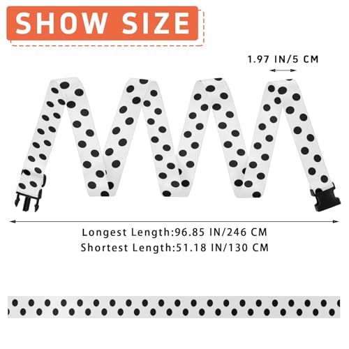 Polka Dots Black White Luggage Straps for Suitcases Luggage Belt Suitcase Strap with Buckles Packing Travel Adjustable 2 Pack