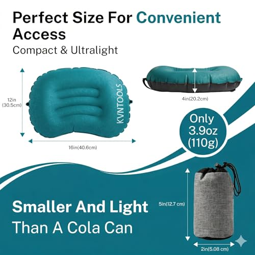 Camping Pillow-Compressible, Ultralight Inflatable,Compact, Comfortable, Ergonomic Inflating Pillows for Neck & Lumbar Support While Camp, Hiking(Grain Blue,with Anti Slip Straps) - color: Grain Blue
