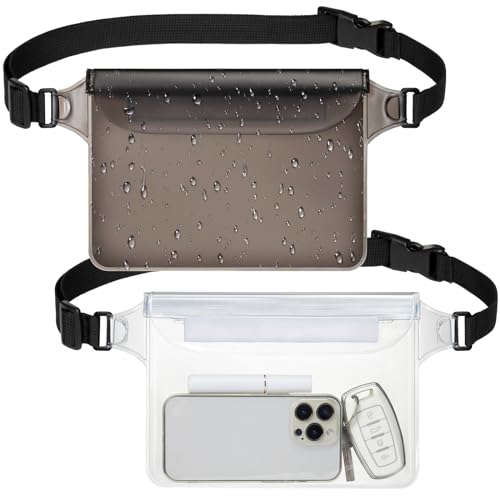 F-color Waterproof Fanny Pack - Waterproof Pouch, Beach Cruise Essentials - color: 2 Pack,Brown+Clear