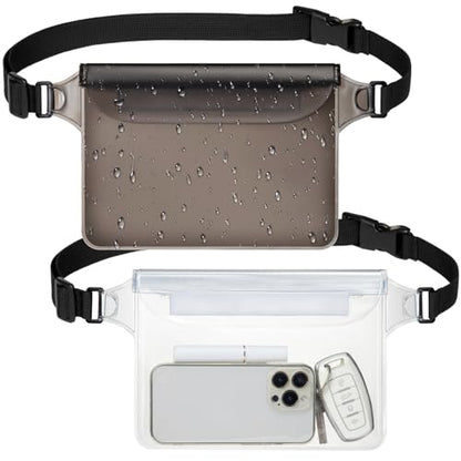 F-color Waterproof Fanny Pack - Waterproof Pouch, Beach Cruise Essentials - color: 2 Pack,Brown+Clear