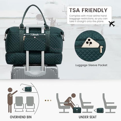 LOVEVOOK Travel Duffle Bag,Weekender Bags for Women with Shoe Compartment - color: A-Dark Green-a, size: Large-2 Pcs