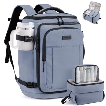 LOVEVOOK Travel Backpack for Women Men, 40L Carry On Travel Backpack - color: Dusty Blue‑black, size: 40L-4Pcs