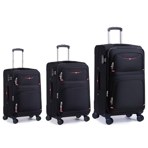 ROPLUS Softside Expandable Luggage with 4 Spinner Wheels, Durable Checked-Luggage Suitcase (Black, 3-Piece Set 21/25/29) - color: Black, size: 3-Piece Set (21/25/29)