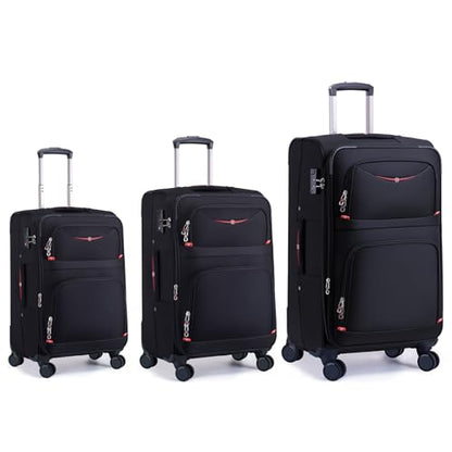 ROPLUS Softside Expandable Luggage with 4 Spinner Wheels, Durable Checked-Luggage Suitcase (Black, 3-Piece Set 21/25/29) - color: Black, size: 3-Piece Set (21/25/29)
