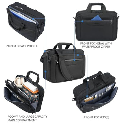 VANKEAN Laptop Briefcase Fits 15.6"-16" Laptop Slim Expandable Shoulder Bag - color: Black-black, size: 15.6"