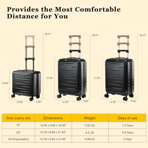 CENSIEN Expandable 16 Inch Carry On Luggage Airline Approved Small Suitcase - color: Black, size: 16 Inch EXT