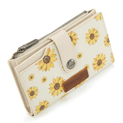 Wrangler Wallet for Women Bifold Card Holder with Zipper and ID Window - color: Daisy-Beige