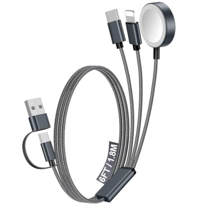 1Pack Travel Essentials for Apple Watch Charger,3-in-2 Multi Charging Cable - color: Black, size: 1Pack-6 FT