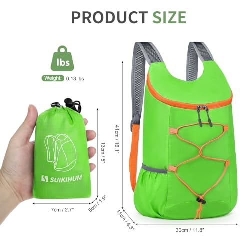 20L Small Hiking Backpack Lightweight Packable Daypack Green | Foldable Day Pack for Men Women Functional Style Small Outdoor Backpack Waterproof for Travel Camping Mountaineering - color: Green