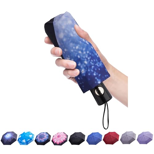 Goothdurs Automatic Mini Travel Windproof Umbrella Compact Auto Open/Close Small Lightweight Folding Rain Umbrellas for Women Men - color: A2-Starry