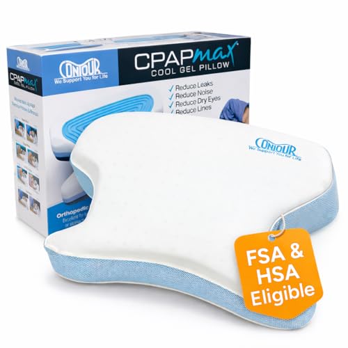Contour CPAPMax Cooling Gel Pillow - Adjustable Memory Foam Support Pillow for Side, Back & Stomach Sleepers - for CPAP Users - Helps Reduce Air Leaks, Dryness & Mask Discomfort - Ergonomic Design - size: Cool Gel