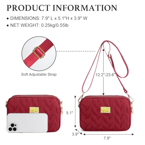 WITERY Small Crossboby Bag for Women Trendy Nylon Quilted Shoulder Purse - color: Red 1