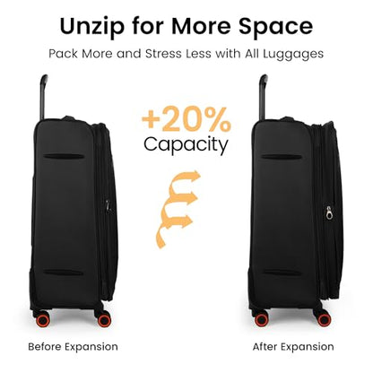 Suitcases w/Wheels 32 inch Luggage,Large Softside Suitcase - color: Black, size: Checked-Extra Large 32-Inch