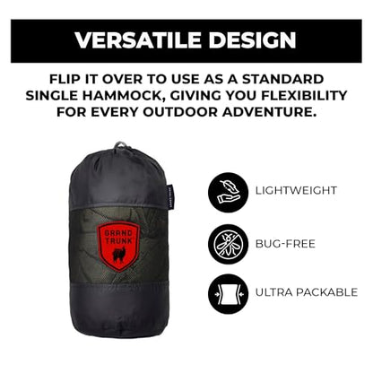 GRAND TRUNK Skeeter Beeter XT Camping Hammock | 400 lb capacity | Parachute nylon | Built-in bug net | Ideal for camping & backpacking - color: Olive & Khaki
