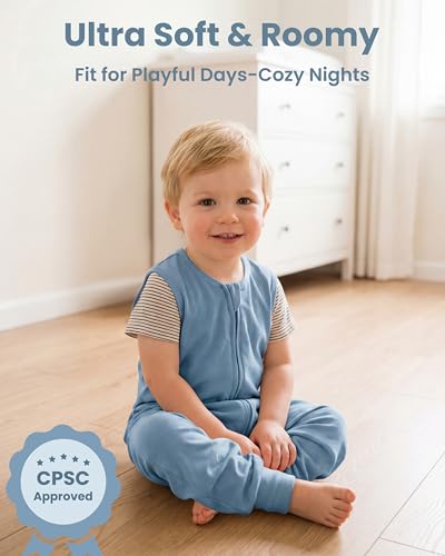 Toddler Sleep Sack with Feet 2-3T 0.5 Tog Sleep Sack with Legs - color: Blue Whale, size: 2-3T