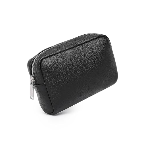 Makeup Bag for Purse Travel Cosmetic Bag (PU Black) - color: Black