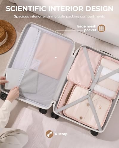 LONG VACATION Luggage Sets, 3 Piece, Durable Suitcase with Spinner Wheels - color: White, size: 3 Piece Set (20in/24in/28in)
