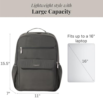 Baggallini Everyday Laptop Backpack - 11x15.5 Lightweight Water-Repellent Nylon Travel Bag w/Padded Laptop Sleeve & RFID - color: Charcoal