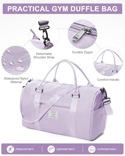 WISEPACK Gym Bag for Womens with Shoes Compartment Travel Duffel Bag - color: B3-Light Purple