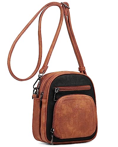 FADEON Small Purses for Women Crossbody Bags, RFID Anti-Theft 4 Card Slots - color: Retro Black With Brown