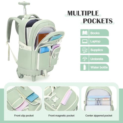 DIGOBAY Rolling Backpack for Girls with Lunch Bag & Pencil Case - color: Green
