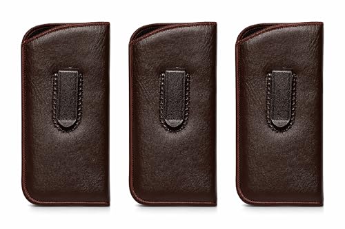 Calabria Slim Faux Leather Eyeglass Case Soft Slip-In Design [Brown - 3 Pack] | Compact Protective Pouch | Soft Case for Glasses | Lightweight Sunglass Storage - color: Brown (3-pack)