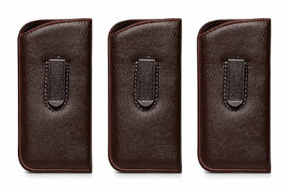 Calabria Slim Faux Leather Eyeglass Case Soft Slip-In Design [Brown - 3 Pack] | Compact Protective Pouch | Soft Case for Glasses | Lightweight Sunglass Storage - color: Brown (3-pack)