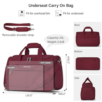 Hanke Small Underseat Carry On Luggage Bags for Travel with 10 Pockets. - color: Burgundy, size: Underseat Carry-On