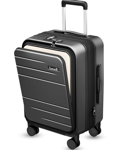 LUGGEX Front Pocket Expandable Carry On Luggage, Black, 20" - color: Black, size: 20 Inch