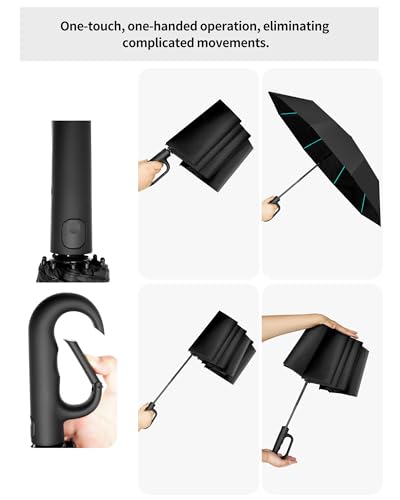 ADOV 10 Alloy Shafts & 20 Reinforced Fiberglass Ribs Heavy-Duty Windproof, Storm-Proof Automatic Open/Close Umbrella with Carabiner Handle for Rain and Strong Wind, Compact Travel Umbrella - color: white